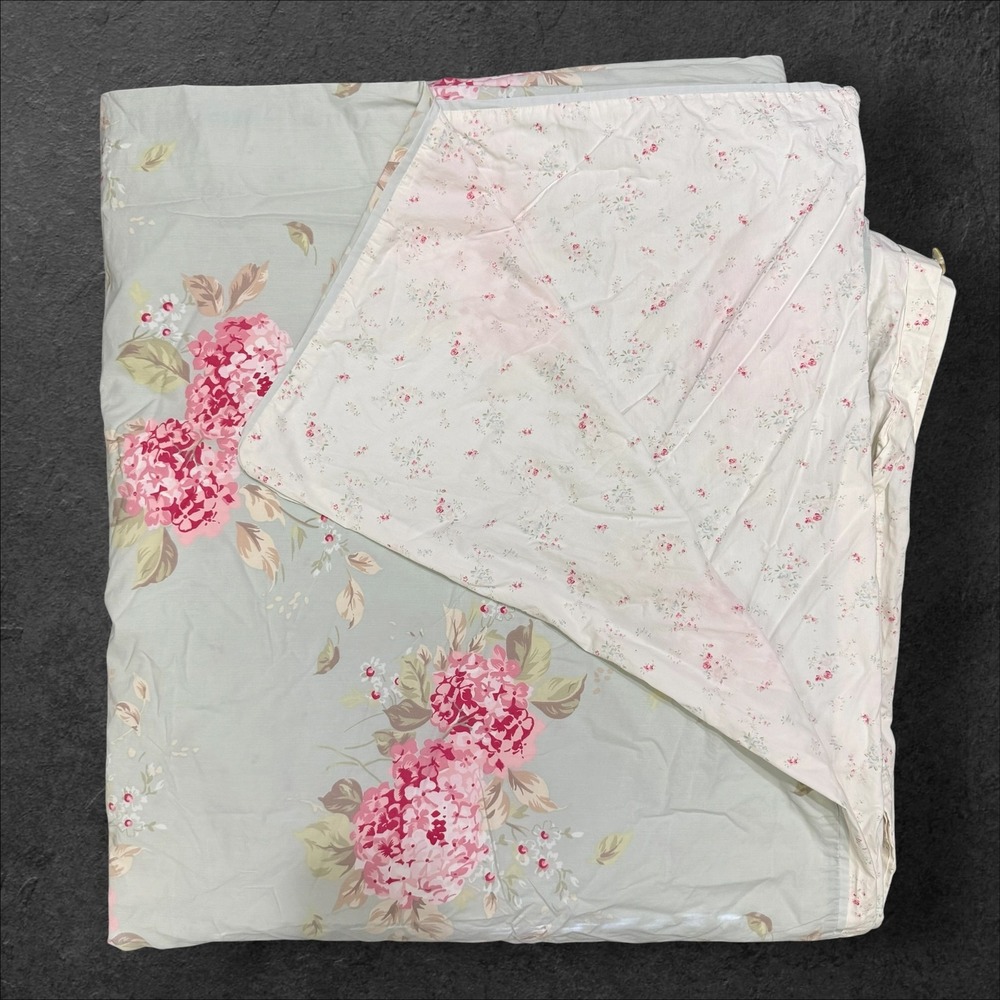 Simply Shabby Chic King Duvet Cover Pink Hydrangea Floral Sage Green 100% Cotton